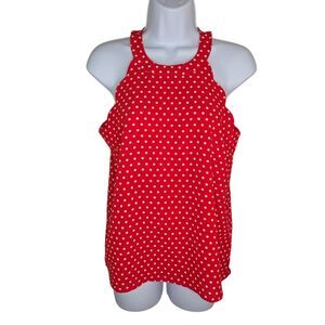 Monteau Los Angeles Red Polka Dot Halter Sleeveless Tank Top Blouse Size Small